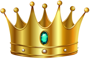 a gold crown with an emerald